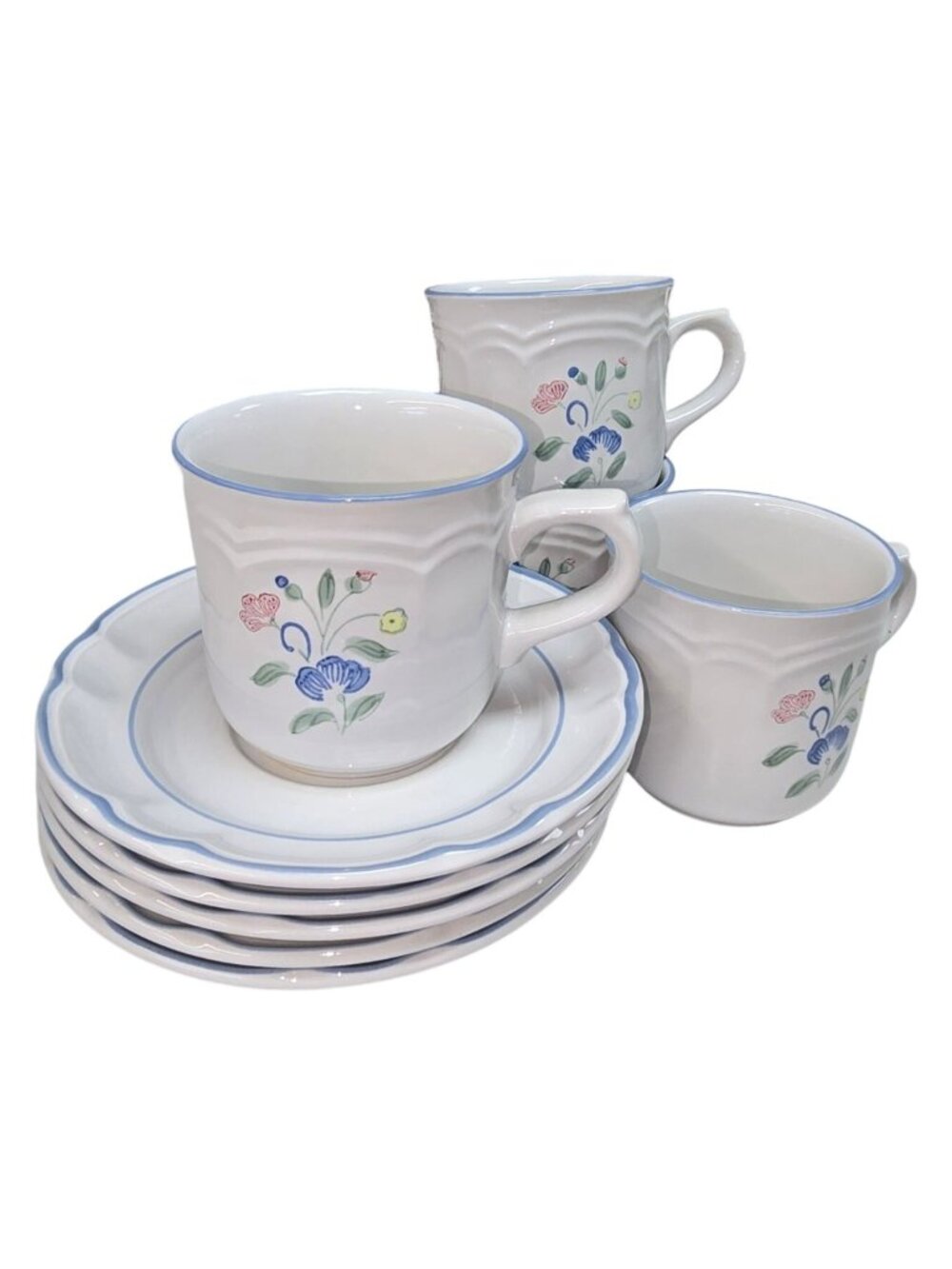 Floral Expressions Stoneware Cups & Saucers Coffee Mug Plates Set Floral Mexico
